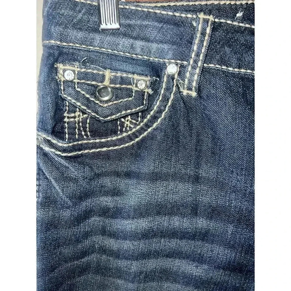 Earl Jeans Jeweled Cuffed Capris Women Size 10 Studded Denim Jean Capri Pants - Picture 5 of 6